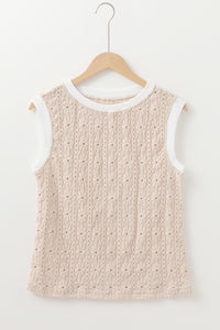 Online Oatmeal Floral Textured Crew Neck Tank Top