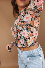 Load image into Gallery viewer, Online Orange Floral Mesh Slim Long Sleeve Crop Top
