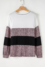 Load image into Gallery viewer, Online Black Leopard Print Colorblock V Neck Long Sleeve Plus Size Top
