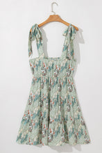 Load image into Gallery viewer, Online Gray Floral Knotted Strap Smocked Tiered Ruffle Mini Dress
