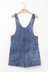 Online Dusk Blue Sleeveless U Neck Patched Pocket Denim Romper