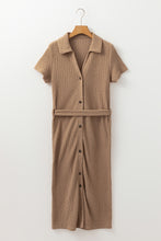 Load image into Gallery viewer, Online Buckskin Short Sleeve Textured Button Up Tie Waist Long Dress
