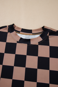 Online Light French Beige Checkmate Boyfriend Casual Tee