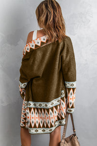 Online Orange Printed Aztec Print Open Front Knitted Cardigan