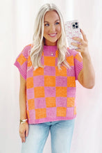 Load image into Gallery viewer, Online Sachet Pink Colorblock Plaid Pattern Ribbed Trim Sweater Tank Top
