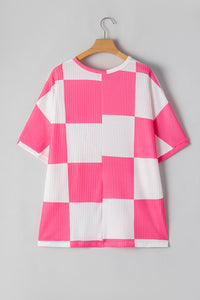 Online White Textured Checkerboard Round Neck Plus Size T Shirt