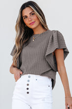 Load image into Gallery viewer, Online Beige Solid Color Textured Flutter Sleeve Top
