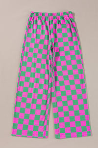 Online Green 2-Tone Checked Print High Waist Wide Leg Pants