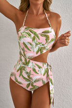 Load image into Gallery viewer, Online Pink Tropical Asymmetric Cut out Halter Backless One Piece Swimwear
