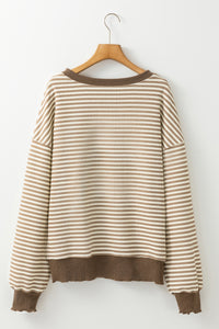 Online Pink Stripe Loose Drop Shoulder Long Sleeve Top