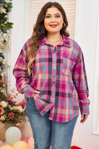 Online Rose Stripe Plus Size Checkered Print Button up Shirt