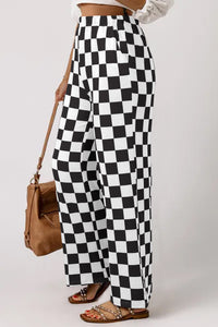 Online Green 2-Tone Checked Print High Waist Wide Leg Pants