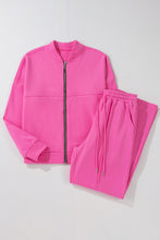 Load image into Gallery viewer, Online Black Solid Seamed Zipper Jacket and Drawstring Waist Pants Set
