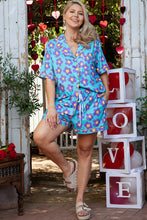 Load image into Gallery viewer, Online Sky Blue Cute Flower Print Contrast Trim Plus Size Short PJ Set
