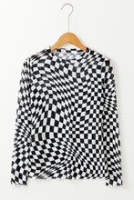 Load image into Gallery viewer, Online Khaki Checkered Pattern Mesh Mock Neck Long Sleeve Top
