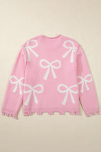 Load image into Gallery viewer, Online Pearl Beaded Bowknot Pattern Distressed Split Hem Sweater
