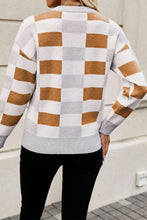 Load image into Gallery viewer, Online Pink Checkered Ribbed Edge O Neck Drop Shoulder Sweater
