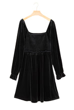 Load image into Gallery viewer, Online Black Velvet Flounce Sleeve Shirred Bodice Plus Babydoll Dress
