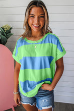Load image into Gallery viewer, Online Green Colorblock Rounded Hem Loose T Shirt
