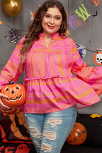 Load image into Gallery viewer, Online Vitality Orange Plus Size Geometric Printed Bell Sleeve Babydoll Blouse
