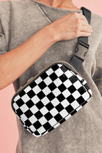 Load image into Gallery viewer, Online White Checkered Print Buckle Wide Belt Crossbody Bag
