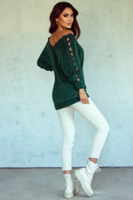 Load image into Gallery viewer, Green Lace Splicing V Neck Pullover Sweater
