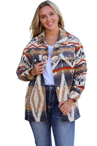 Online Multicolor Aztec Print Button-Up Oversized Jacket