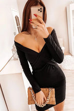 Load image into Gallery viewer, Black Long Sleeve Deep V Neck Bodycon Mini Dress
