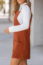 Load image into Gallery viewer, Cinnamon Solid Front Pockets Sleeveless Corduroy Overall Dress
