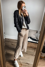 Load image into Gallery viewer, Online Black PU Leather Lapel Collar Zipper Jacket
