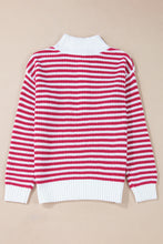 Load image into Gallery viewer, Online Pink Stripe Zip up Collar Drop Shoulder Sweater
