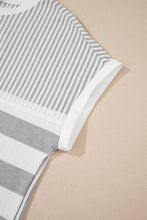 Load image into Gallery viewer, Online Gray Stripe Mixed Print Short Sleeve Top and Pocketed Shorts Set
