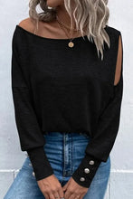 Load image into Gallery viewer, Black Asymmetrical Cut Out Buttoned Long Sleeve Top
