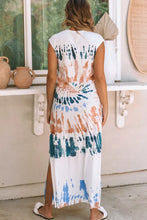 Load image into Gallery viewer, White Cap Sleeve Tie Dye Long Slit Dress
