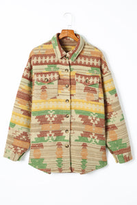 Online Yellow Western Aztec Print Button Flap Pocket Shacket