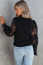 Load image into Gallery viewer, Black Crochet Sleeve Crew Neck Blouse
