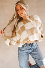 Load image into Gallery viewer, Online Rose Checkered Bishop Sleeve Sweater
