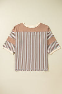 Online White Stripe Patchwork Bracelet Sleeve Plus Size T Shirt