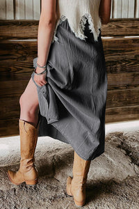 Online Dark Grey Fully Buttoned Long Denim Skirt