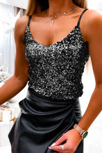 Load image into Gallery viewer, Black Sequined Adjustable Spaghetti Straps Tank Top
