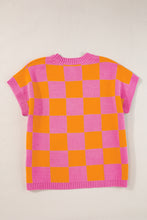 Load image into Gallery viewer, Online Sachet Pink Colorblock Plaid Pattern Ribbed Trim Sweater Tank Top
