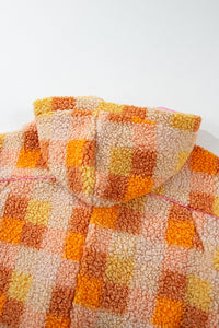 Online Orange Checkered Sherpa Hooded Jacket