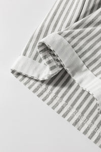 Online Gray Stripe Mixed Print Short Sleeve Top and Pocketed Shorts Set