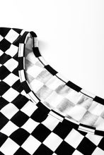 Load image into Gallery viewer, Online Black Checkered Print Side Slits O Neck Plus Size T Shirt
