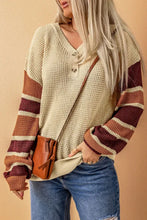 Load image into Gallery viewer, Apricot Striped Raglan Sleeve Drop Shoulder Sweater
