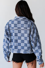 Load image into Gallery viewer, Online Black Checkered Patchwork Button up Denim Jacket
