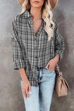 Load image into Gallery viewer, Gray Relaxed Fit Plaid Button Shirt
