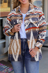 Online Multicolor Aztec Print Button-Up Oversized Jacket