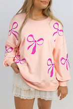 Load image into Gallery viewer, Online Apricot Pink Sequined Bowknot Drop Shoulder Oversized Sweatshirt
