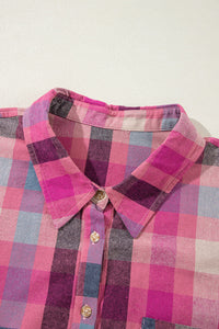 Online Rose Stripe Plus Size Checkered Print Button up Shirt